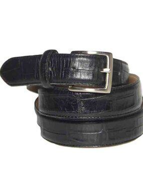 Vintage LW Italian Embossed Croco Cowhide Lined Leather Belt Black Men's Size 38